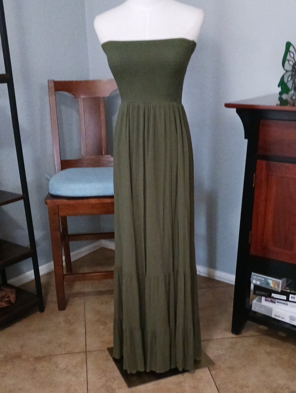 Vici- Adorable Olive Green Strapless Maxi Dress
